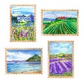 Travel stamps with landscapes of various countries