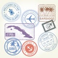 Travel stamps set Caribbean Sea Royalty Free Stock Photo