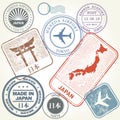 Travel stamps set Japan and Tokyo theme Royalty Free Stock Photo