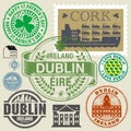 Travel stamps or symbols set, Ireland, Dublin theme