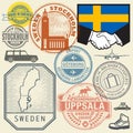 Travel stamps or symbols set Sweden, Scandinavia