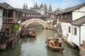 Travel in stone bridge boat and water town in zhouzhuang village