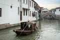 Travel in stone bridge boat and water town in zhouzhuang village Royalty Free Stock Photo