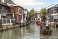 Travel in stone bridge boat and water town in zhouzhuang village in shanghai city Royalty Free Stock Photo