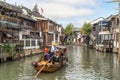 Travel in stone bridge boat and water town in zhouzhuang village in shanghai city Royalty Free Stock Photo