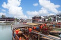 Travel in stone bridge boat and water town in zhouzhuang village Royalty Free Stock Photo