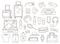 Travel Stuff Sign Thin Line Icon Set. Vector