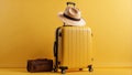 Travel Suitcase and Travel Accessories on a Yellow Background