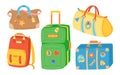 Travel suitcase bag cartoon set luggage simple journey vacation tourism shopping baggage backpack