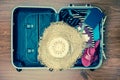 Travel suitcase with clothes and accessories. Toned image Royalty Free Stock Photo