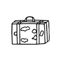 Travel suitcase drawn by hand in doodle style. Vector icon for web design. Isolated on a white background. EPS 10 Royalty Free Stock Photo