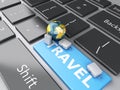 Travel suitcase and earth on computer keyboard. Travel concept Royalty Free Stock Photo