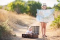 Travel in a suitcase with her older sister Royalty Free Stock Photo