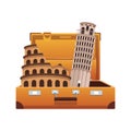 Travel suitcase with italian landmarks, flat design