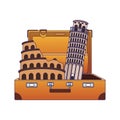 Travel suitcase with italian landmarks, flat design