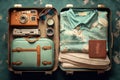 travel suitcase packed with clothes and accessories illustration generative ai