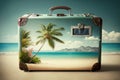 Travel Suitcase on paradisiacal beach. Generative Ai