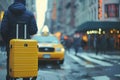 Travel suitcase of passenger waiting for taxi in the street Royalty Free Stock Photo