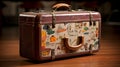 Travel suitcase with travel stickers and stamps, accesory