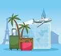 Suitcases and palms. world travel design