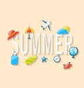 Travel Summer Background with Tourism Objects and Equipments