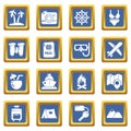 Travel summer icons set blue square vector Royalty Free Stock Photo