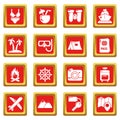 Travel summer icons set red square vector Royalty Free Stock Photo