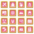 Travel summer icons set pink square vector Royalty Free Stock Photo