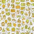 Travel and summer seamless pattern, journey and trip background. Adventure time pattern in hand draw style, vector Royalty Free Stock Photo