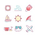 Travel and summer vacation sings set. Thin line art icons. Flat