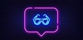 Travel sunglasses line icon. Trip sun glasses sign. Neon light speech bubble. Vector