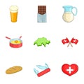 Travel Switzerland symbols icons set cartoon style