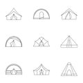 Travel tent icon set, outline style