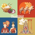 Travel Thailand landmarks with colorful elements. Thai vector icons.