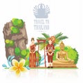 Travel Thailand landmarks with reflection. Thai vector icons. Royalty Free Stock Photo