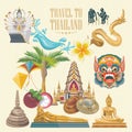 Travel Thailand landmarks set. Thai vector icons. Royalty Free Stock Photo