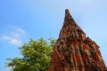 Travel Thailand - Pagoda in Wat Chaiwatthanaram on blue sky and cloud background. Royalty Free Stock Photo