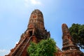 Travel Thailand - Pagoda in Wat Chaiwatthanaram on blue sky and cloud background. Royalty Free Stock Photo