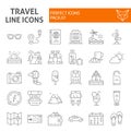 Travel thin line icon set, tourism symbols collection, vector sketches, logo illustrations, holiday signs linear Royalty Free Stock Photo