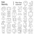 Travel thin line SIGNED icon set, vacation symbols collection, vector sketches, logo illustrations, tourism signs linear