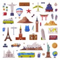 Travel Time with City Landmark and Tourism Attribute Like Map, Camera and Backpack Vector Set