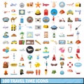 100 travel time icons set, cartoon style Royalty Free Stock Photo