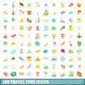 100 travel time icons set, cartoon style Royalty Free Stock Photo