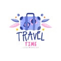 Travel time logo design, summer vacation, weekend tour, adventures, tourist agency creative label vector Illustration