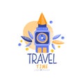 Travel time logo design, summer vacation, weekend tour, tourist agency creative label vector Illustration Royalty Free Stock Photo