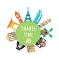 Travel Time Logo With Famous Buildings