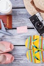 Travel tips flat lay. Royalty Free Stock Photo