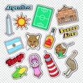 Travel to Argentina Doodle. Argentinian Stickers, Badges and Patches with Animals and Architecture