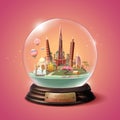 Travel to Asia. The glass ball with landmarks.