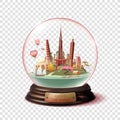 Travel to Asia. The glass ball with landmarks.